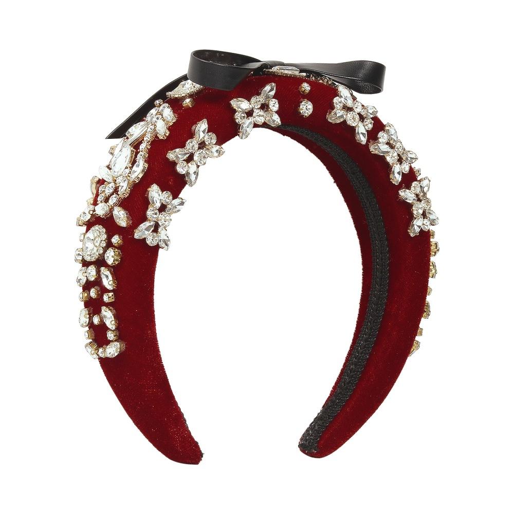 F361 autumn and winter hair accessories sponge heavy industry diamond headband bow temperament lady catwalk headband
