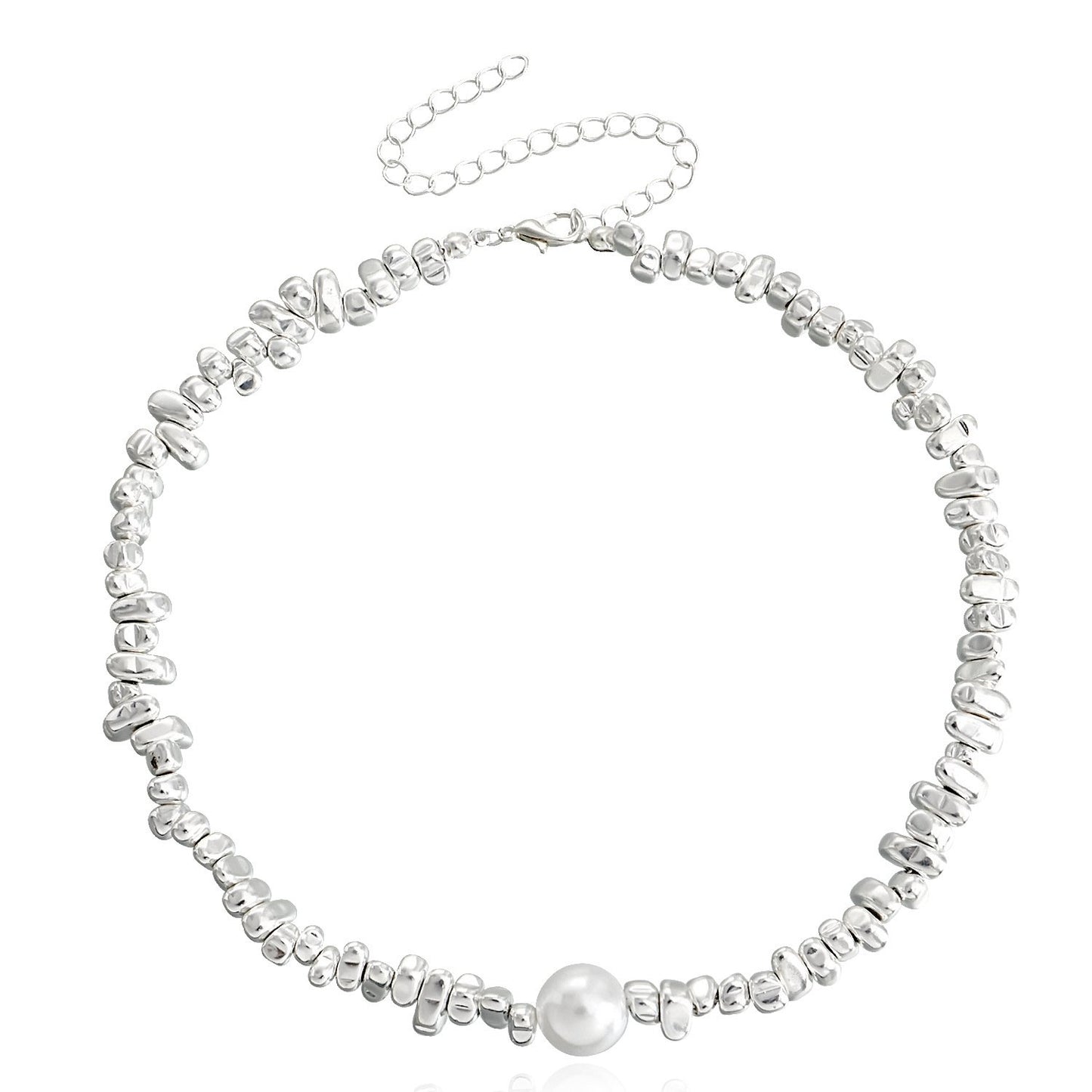 Jewelry Broken Silver Geometric Irregular Pearl Pendant Necklace Clavicle Chain Personality Trendy Cool Necklace