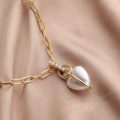 Simple Personality Creative Love Pearl Pendant Simple Fashion Cross Chain Temperament Exaggerated Necklace Clavicle Chain Female