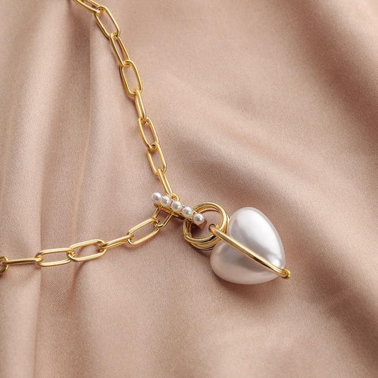 Simple Personality Creative Love Pearl Pendant Simple Fashion Cross Chain Temperament Exaggerated Necklace Clavicle Chain Female