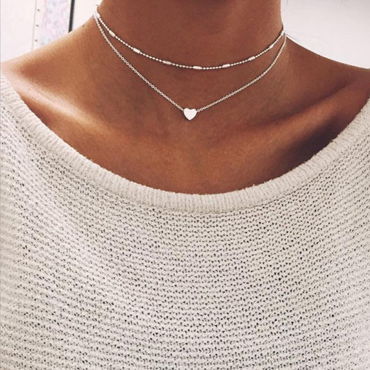 Jewelry simple peach heart multi-layer necklace female personality creative accessories pendant clavicle chain