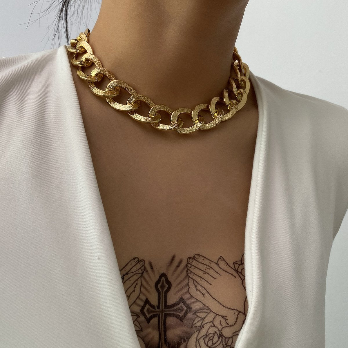 Jewelry Hip Hop Rock Punk Thick Chain Necklace Exaggerated Hemp Surface Metal Texture Necklace Female