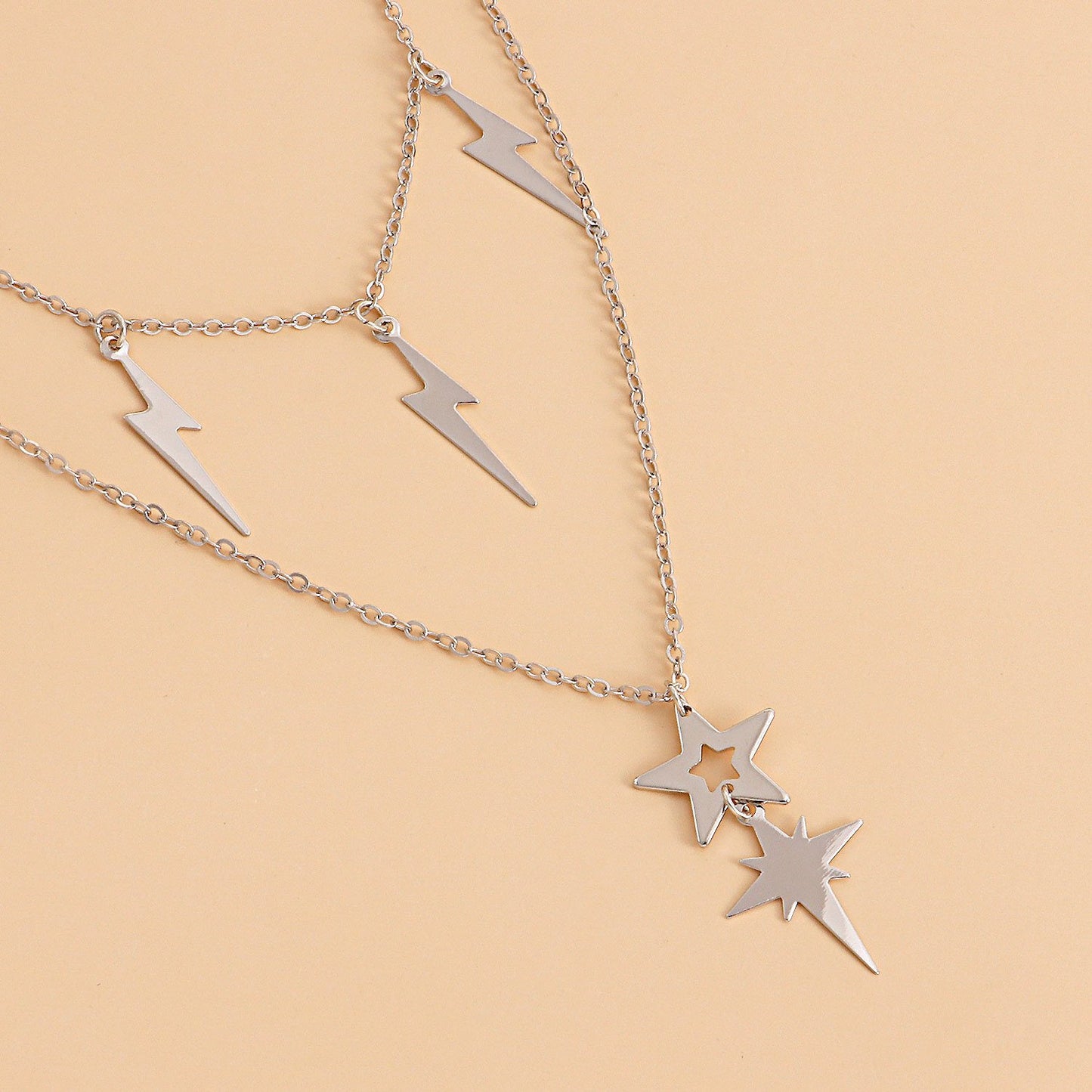 Lightning star stacked multi-layered necklace simple tassel trend clavicle chain set neck chain women's accessories