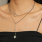 Sweet and cold metal double-layer love pendant necklace ins net red ring interlocking and stacking long sweater chain