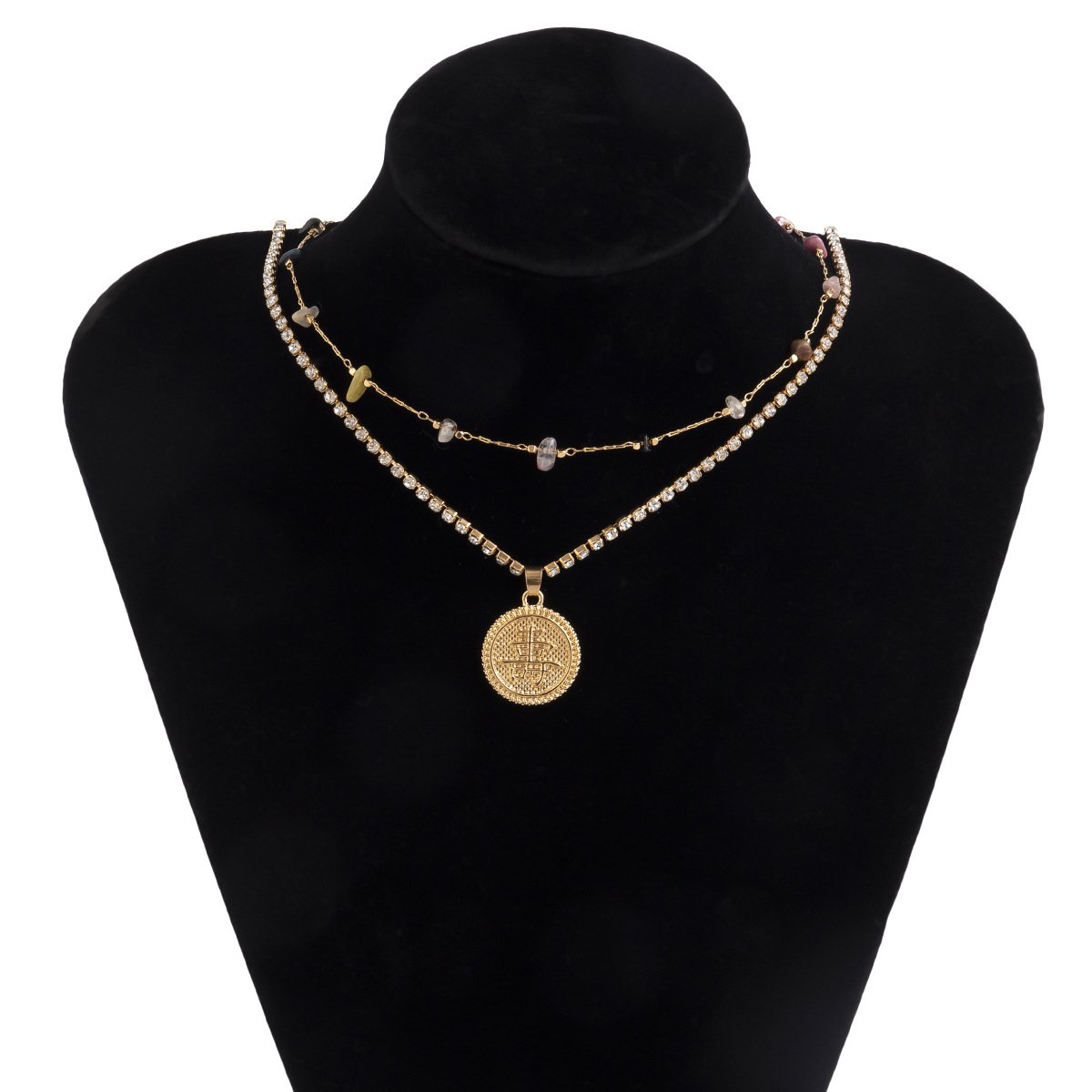 Jewelry Retro Claw Chain Pendant Necklace Ethnic Irregular Gravel Double-layer Chinese Character Necklace Female