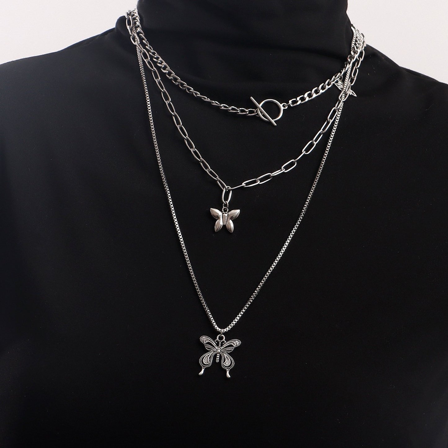 Jewelry punk kvk striped butterfly long sweater necklace female ins hip-hop sweater chain