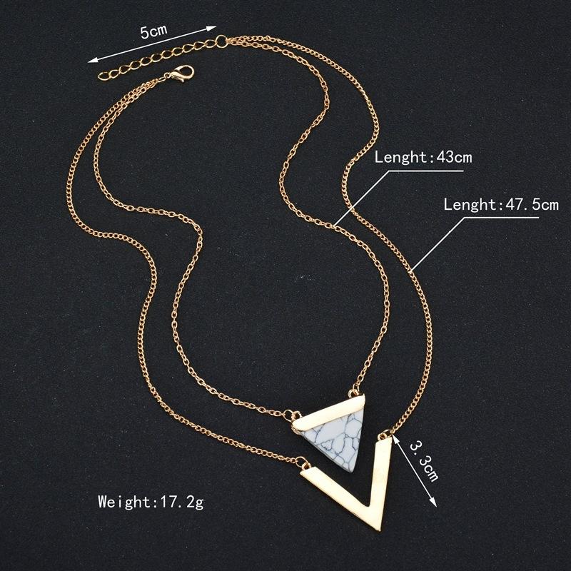 Popular official website with the same triangle turquoise pendant necklace V-shaped double-layer clavicle chain