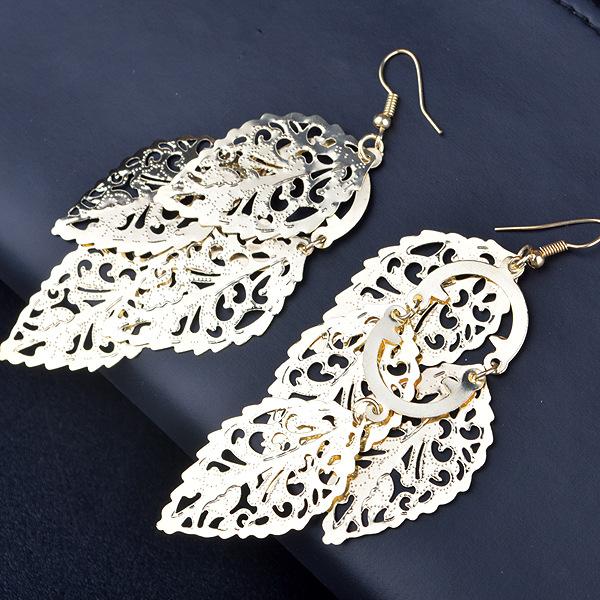 Multi-level Hollow Leaf Earrings Alloy Metal Sheet Temperament Women's Earrings