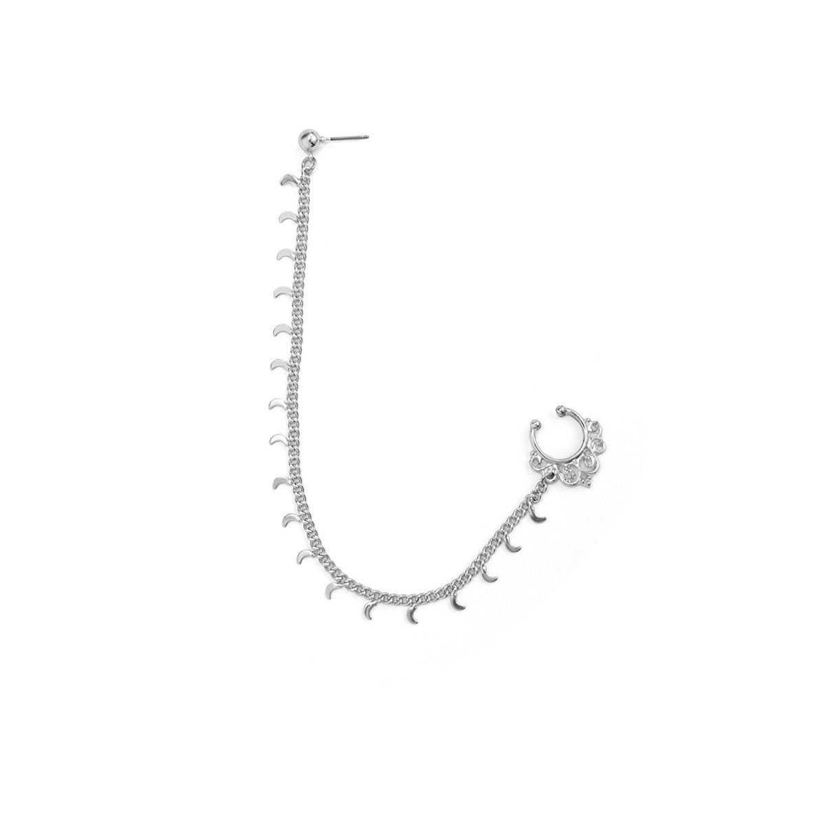 Jewelry creative ethnic metal earrings simple moon tassel chain earrings nose clip integrated chain