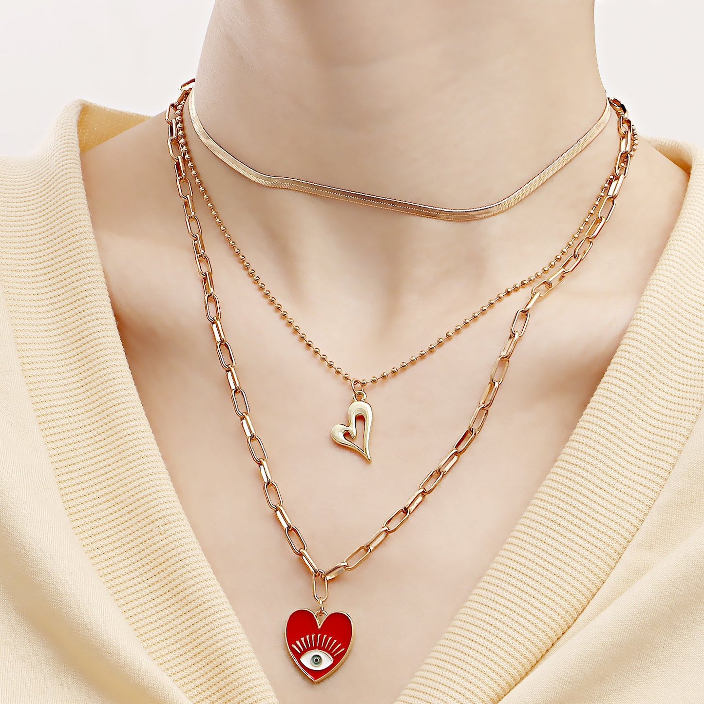 Jewelry Retro Devil's Eye Love Necklace Women's Multi-layer Personality Geometric Eye Necklace