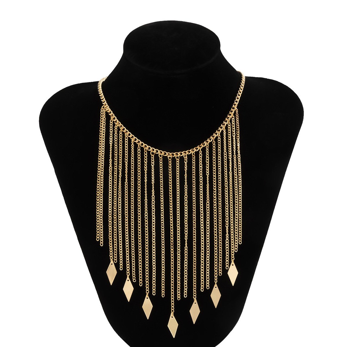 Jewelry Trend Cool Rhombus Sequin Tassel Necklace Female Cold Metal Chain Necklace Necklace