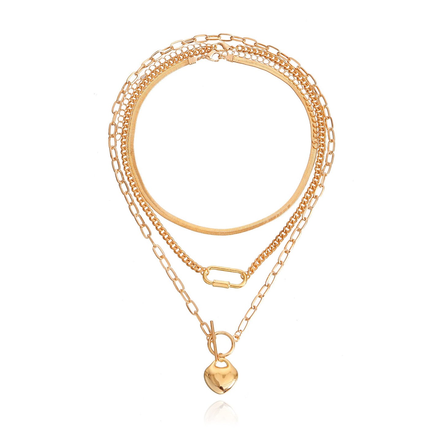 Jewelry punk multi-layer flat snake chain geometric peach heart pendant necklace female ins love necklace