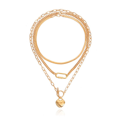 Jewelry punk multi-layer flat snake chain geometric peach heart pendant necklace female ins love necklace