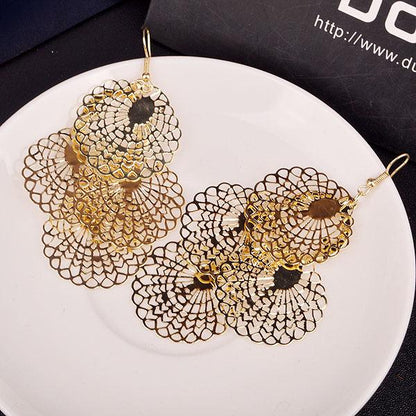 Multi-layer Hollow Out Round Flower Ladies Earrings Alloy Metal Sheet Earrings