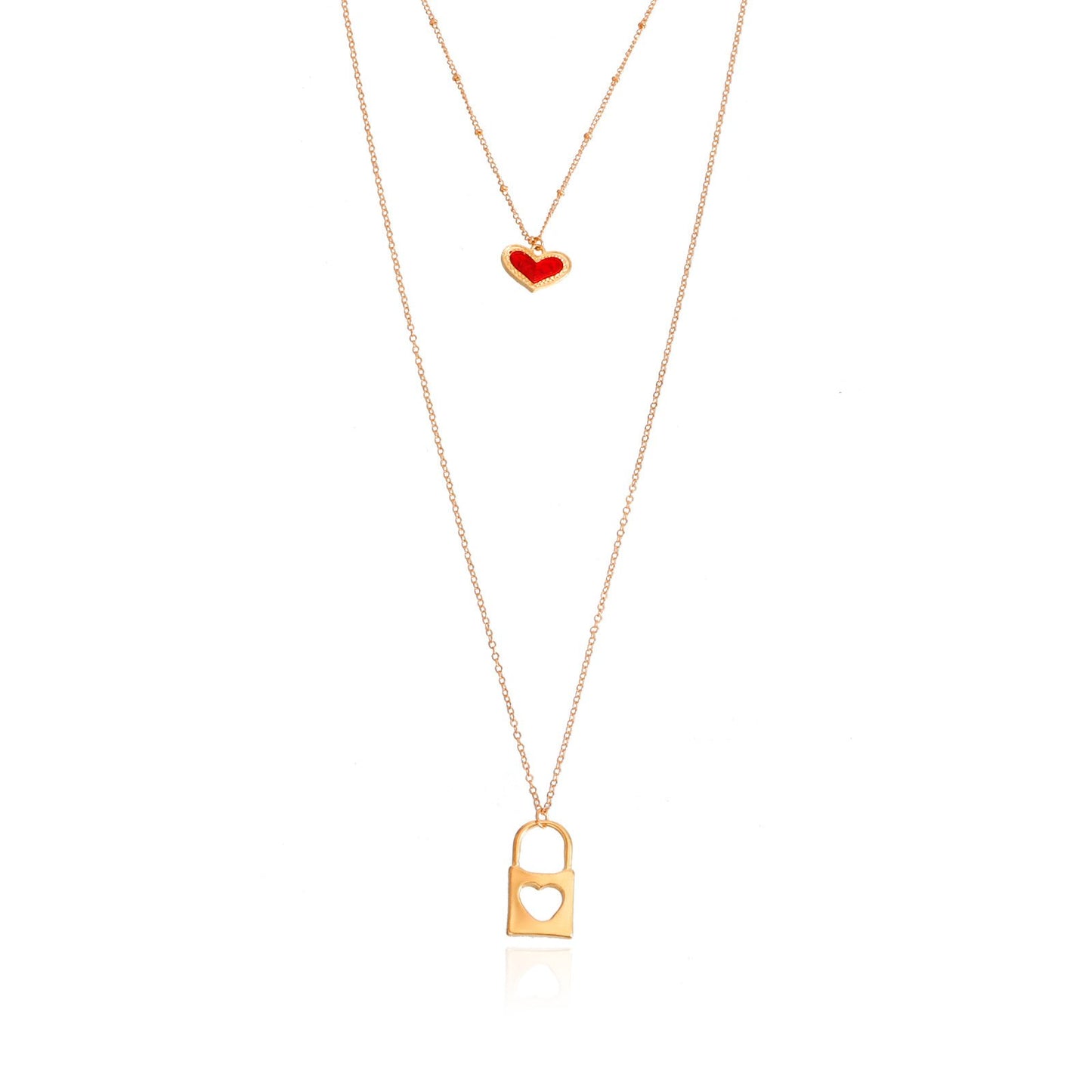 Jewelry niche double-layer long tassel red love lock necklace female ins high-end explosive product