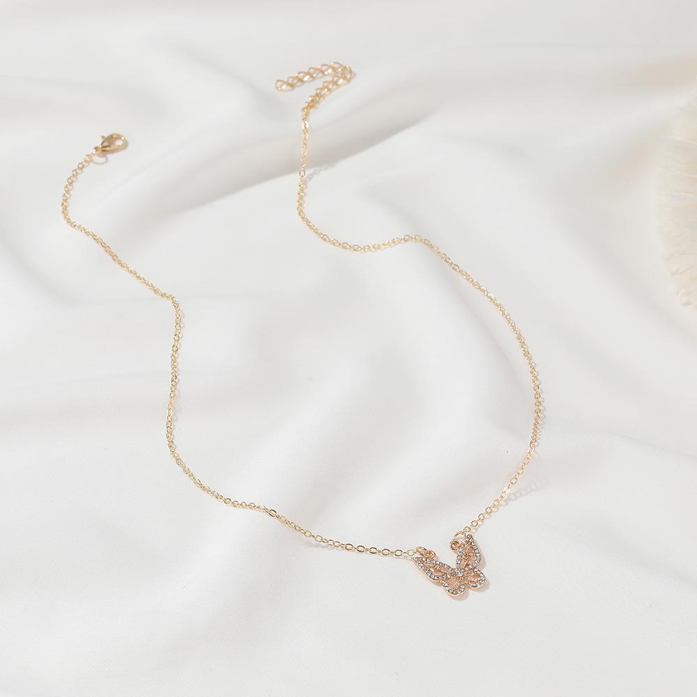 Hollow-out butterfly necklace female super fairy celebrity micro-inlaid zircon necklace ins tide net red butterfly clavicle chain