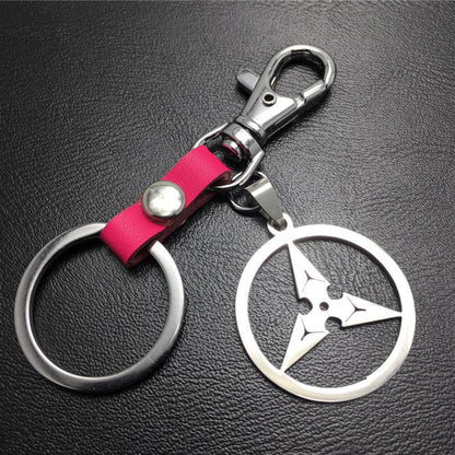 Double Heart Titanium Steel Pendant Leather Keychain Bag Luggage Tag Logo Couple Gift