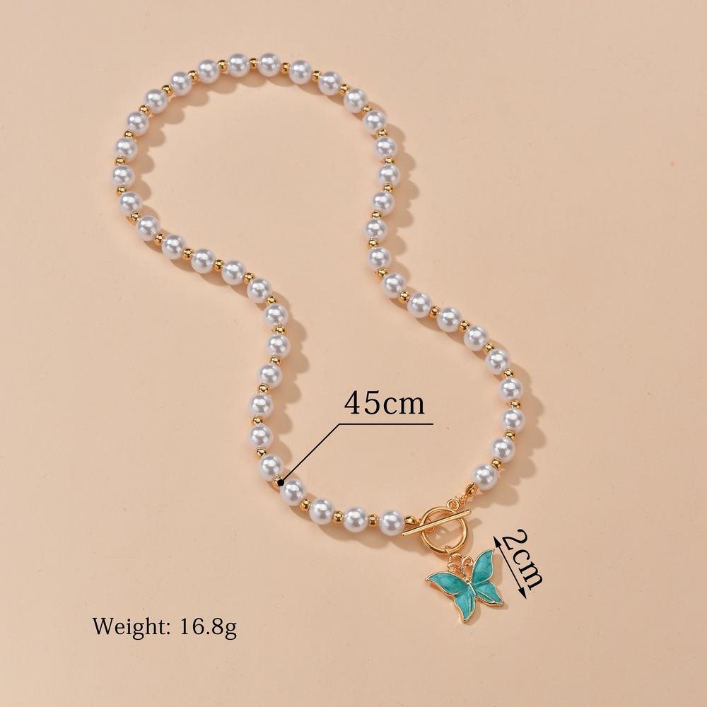 Simple Super Fairy Pearl Necklace Fashion Drop Oil Alloy Butterfly Necklace Ladies Jewelry