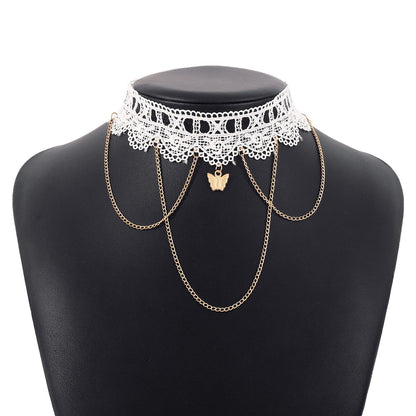 N134 fashion trendy clavicle chain choker lace sexy chain tassel necklace niche necklace