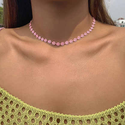 Jewelry sweet cool macaroon color smiley face necklace female simple geometric metal single layer collarbone necklace