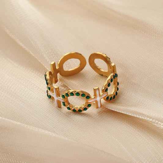 Geometric Line Stitching Versatile Fashion Stainless Steel Opening Adjustable O Cross Ring Female