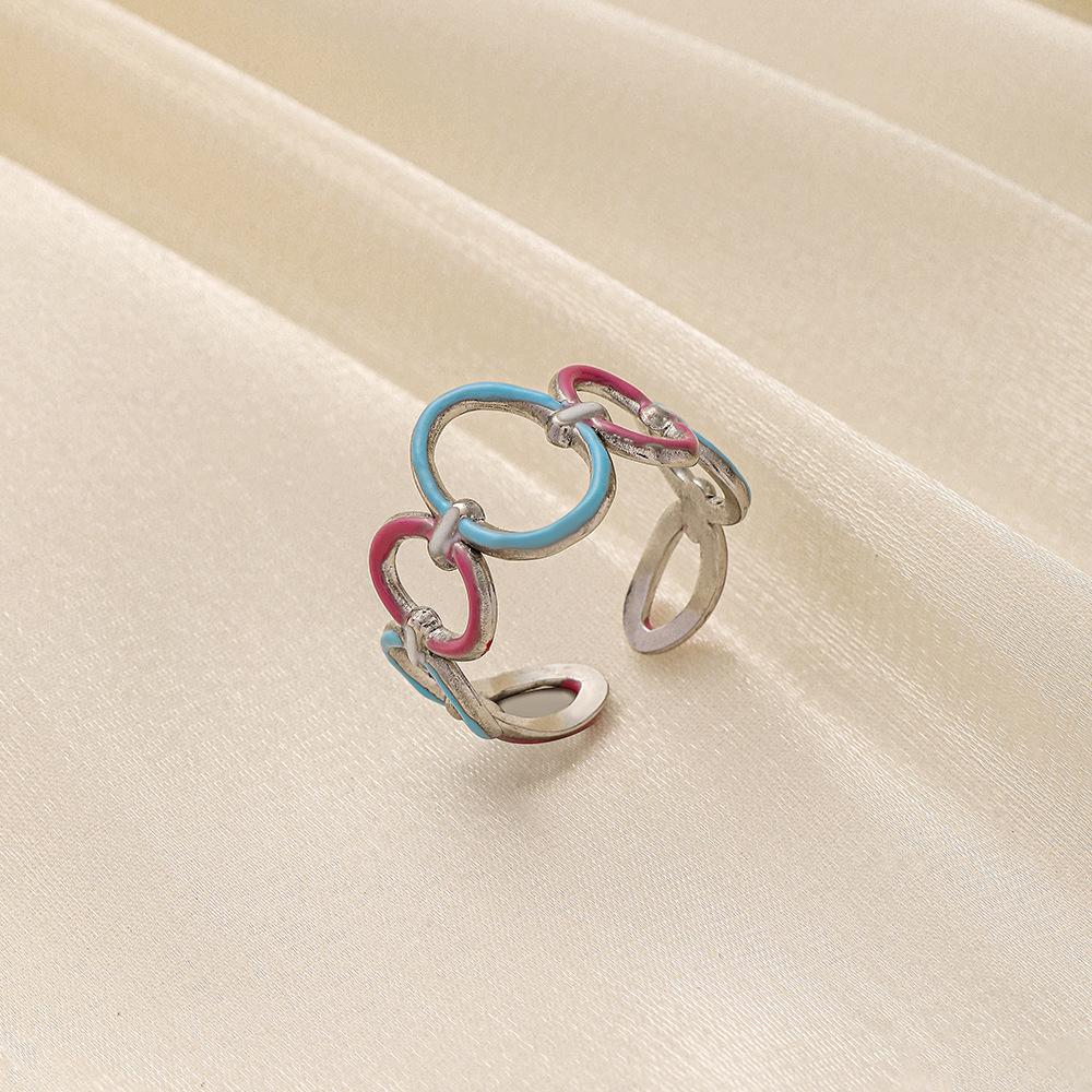Jewelry fashion light luxury stainless steel dripping oil circle O-shaped open ring