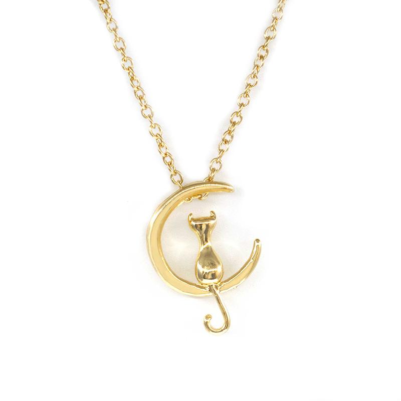 Jewelry Cute Moon Kitten Necklace Female Pendant Clavicle Chain