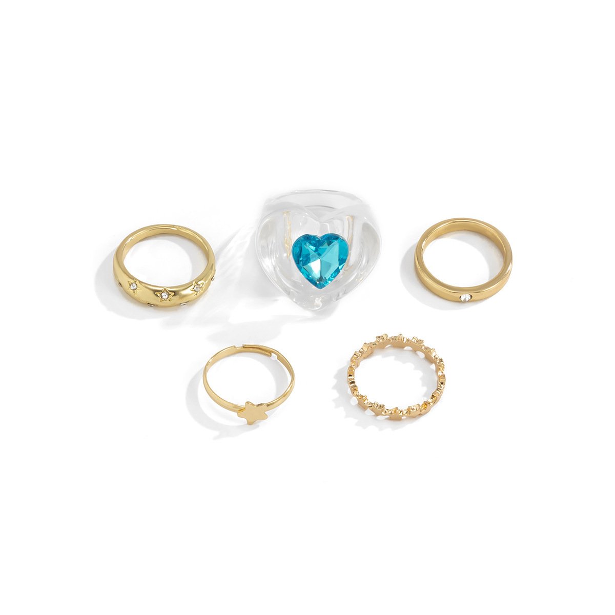 Jewelry Vintage Diamond Gem Heart Shaped Ring Set Simple Star Geometric Ring Jewelry
