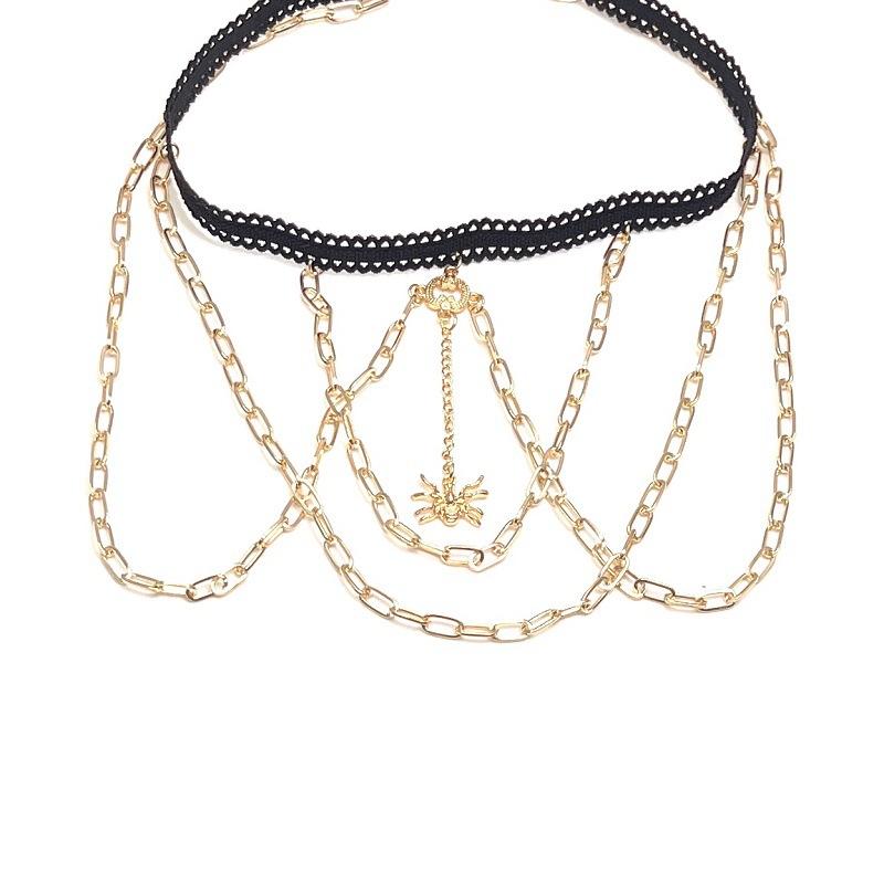 Fashion multi-layer chain spider pendant thigh chain female ins creative metal elastic body chain