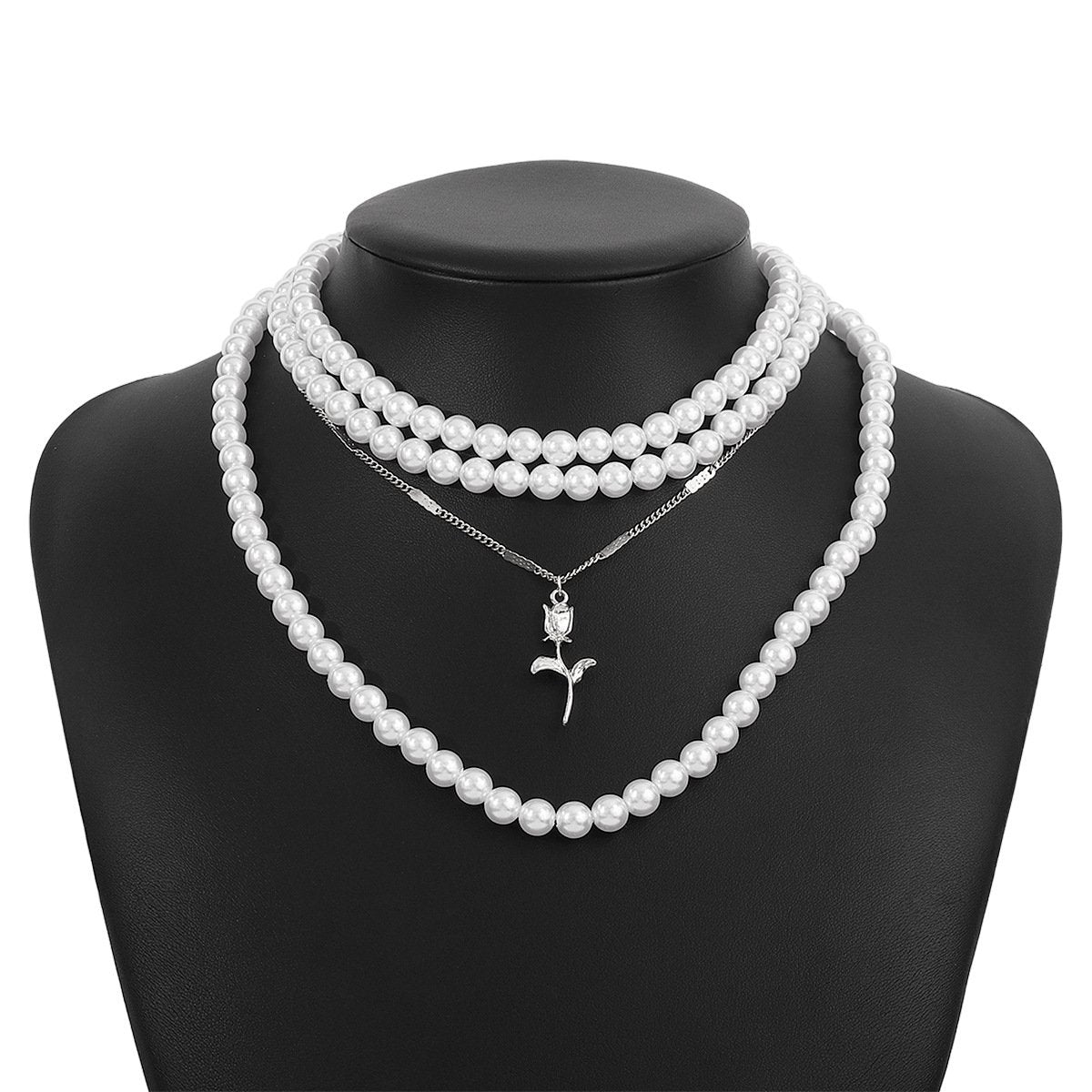 N1475 French light luxury romantic rose necklace imitation pearl stacked with personality temperament lady collarbone necklace