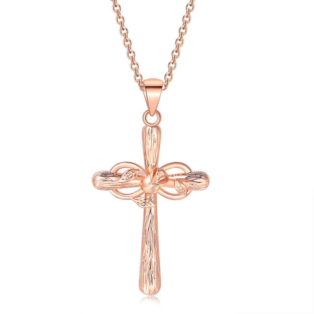 Women's Fashion Religious Belief Cross Rose Gold Flower Lucky Figure 8 Pendant Necklace