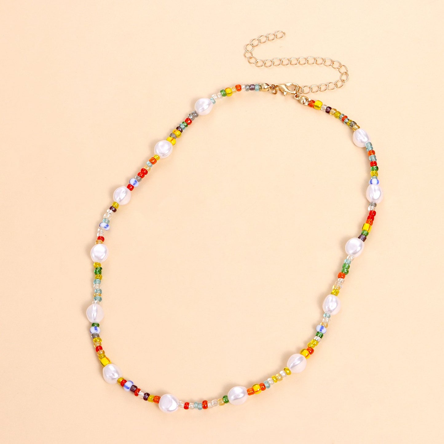 Jewelry Color Transparent White and Blue Rice Bead Necklace Female Fashion Popular Personality Pearl Necklace