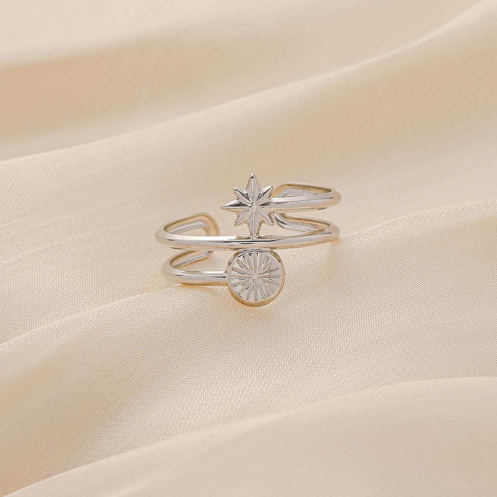 Jewelry Light Luxury Design Stainless Steel Open Stars Sun Adjustable Ring