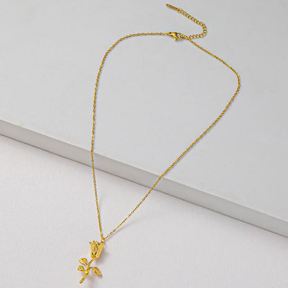 INS fashion furnace vacuum-plated 18K gold titanium steel three-dimensional rose necklace female Mother's Day gift