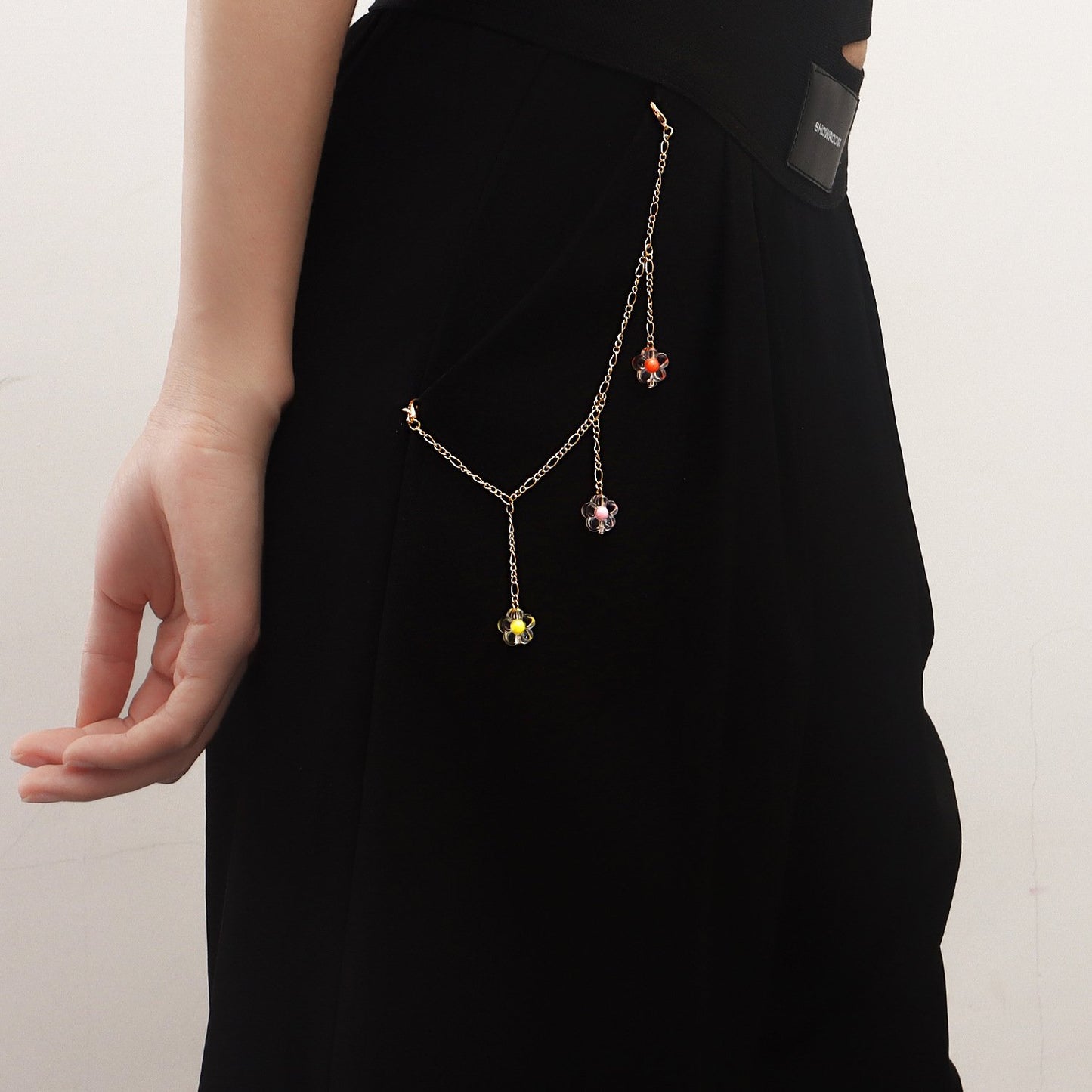 Jewelry ins transparent flower pendant pants bag chain tassel accessories female metal pants bag hip-hop chain