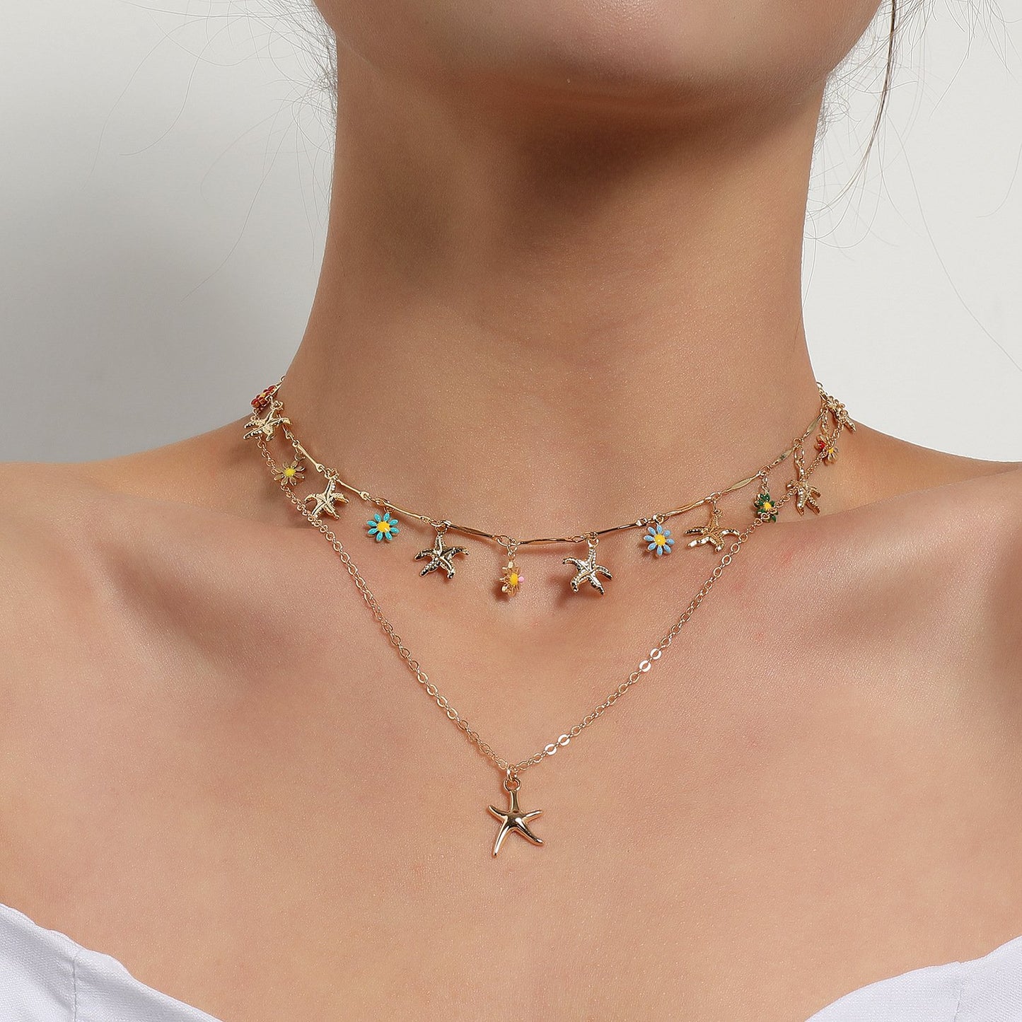 Jewelry Hawaiian Alloy Starfish Pendant Necklace Femininity Popular Drop Glaze Flower Necklace