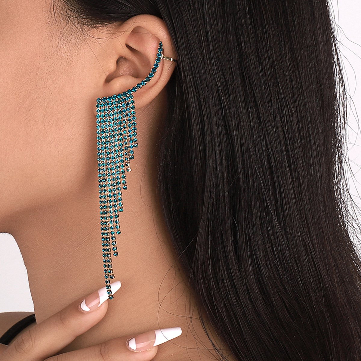 1666 trendy rhinestone earrings claw chain tassels sexy sparkling earrings atmospheric design sense of long earrings