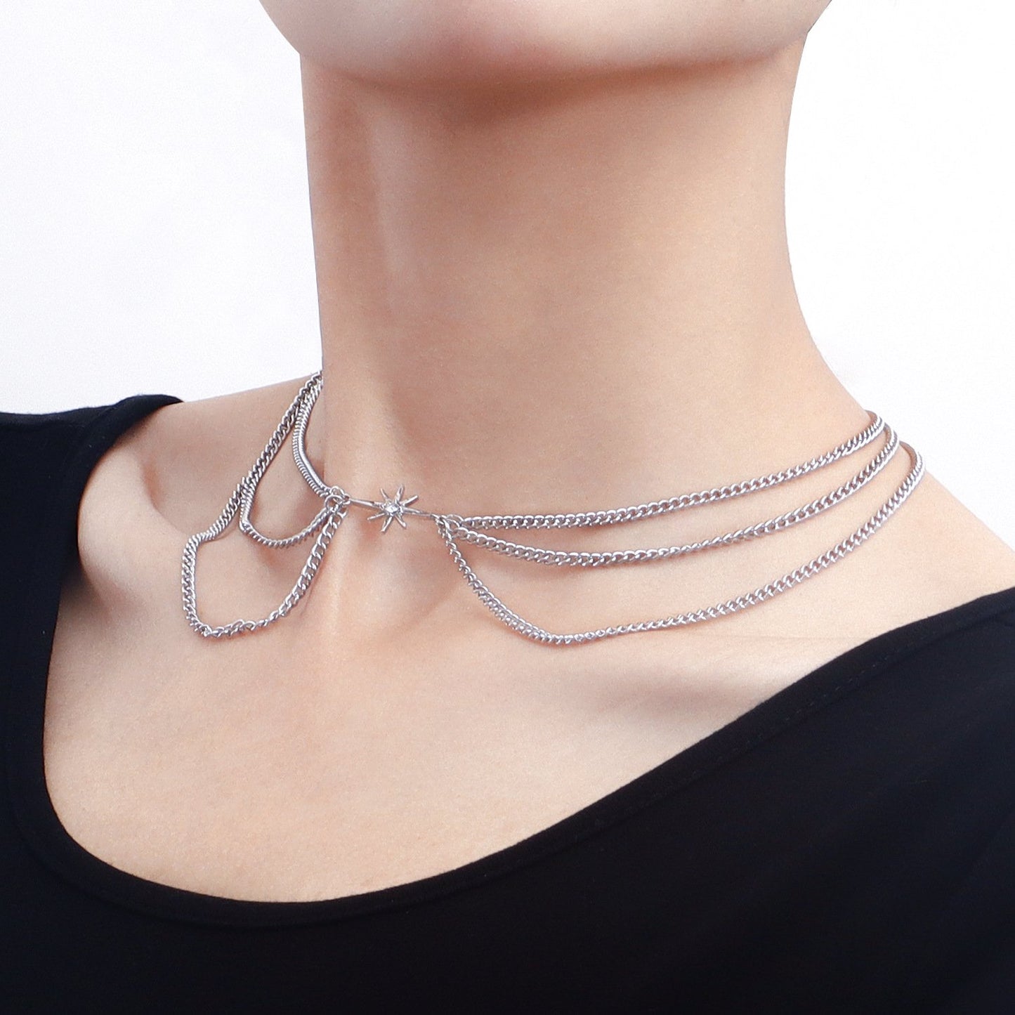 Jewelry trendy multi-layer necklace octagon pendant necklace female ins all-match necklace