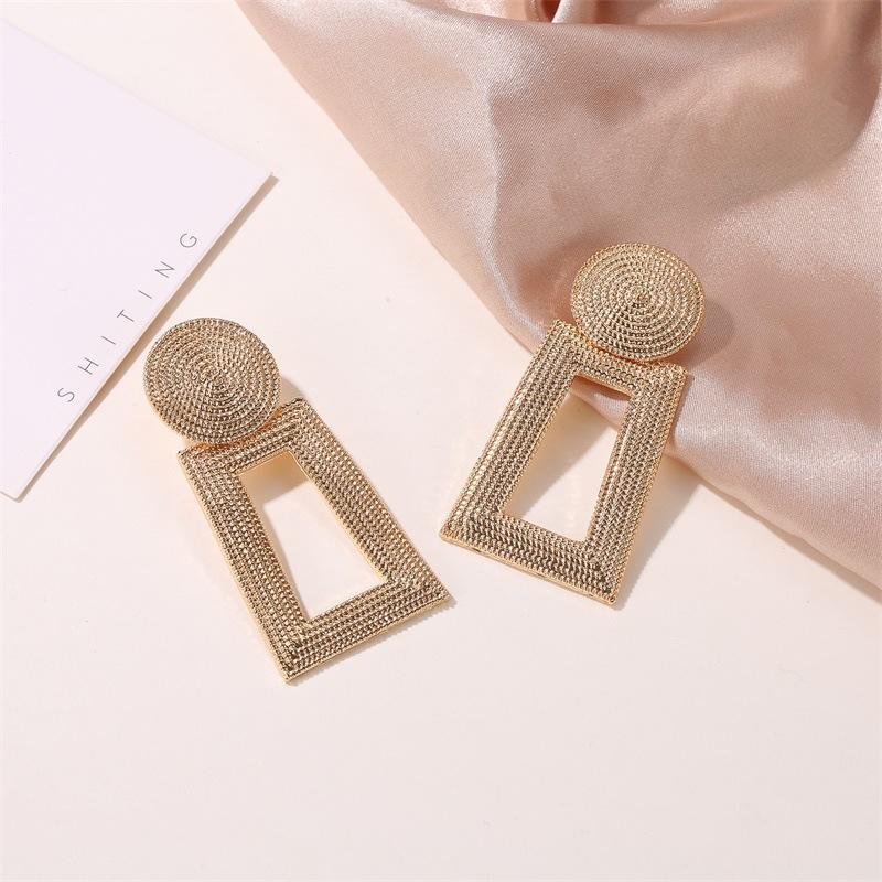 Frosty hollow trapezoidal earrings temperament geometric pendant earrings female square pattern metal earrings