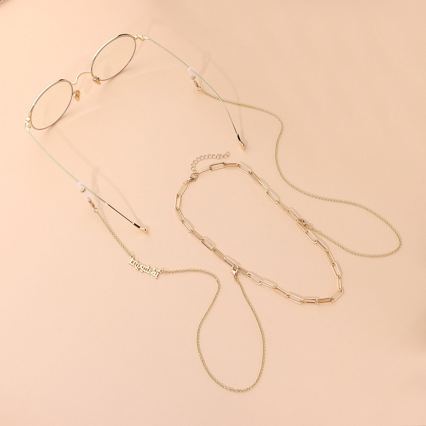 Jewelry English alphabet necklace glasses chain two-piece set versatile personality trend fashion accessories female