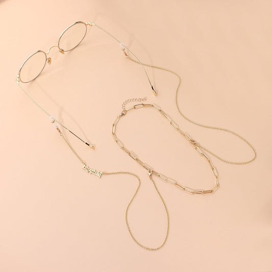 Jewelry English alphabet necklace glasses chain two-piece set versatile personality trend fashion accessories female