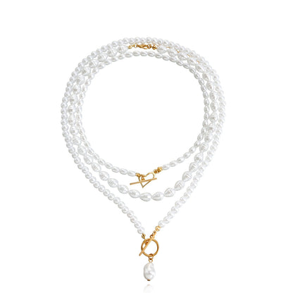 Jewelry Retro Imitation Pearl Stacked Woven Baroque Necklace Niche Beaded Chain Versatile Necklace