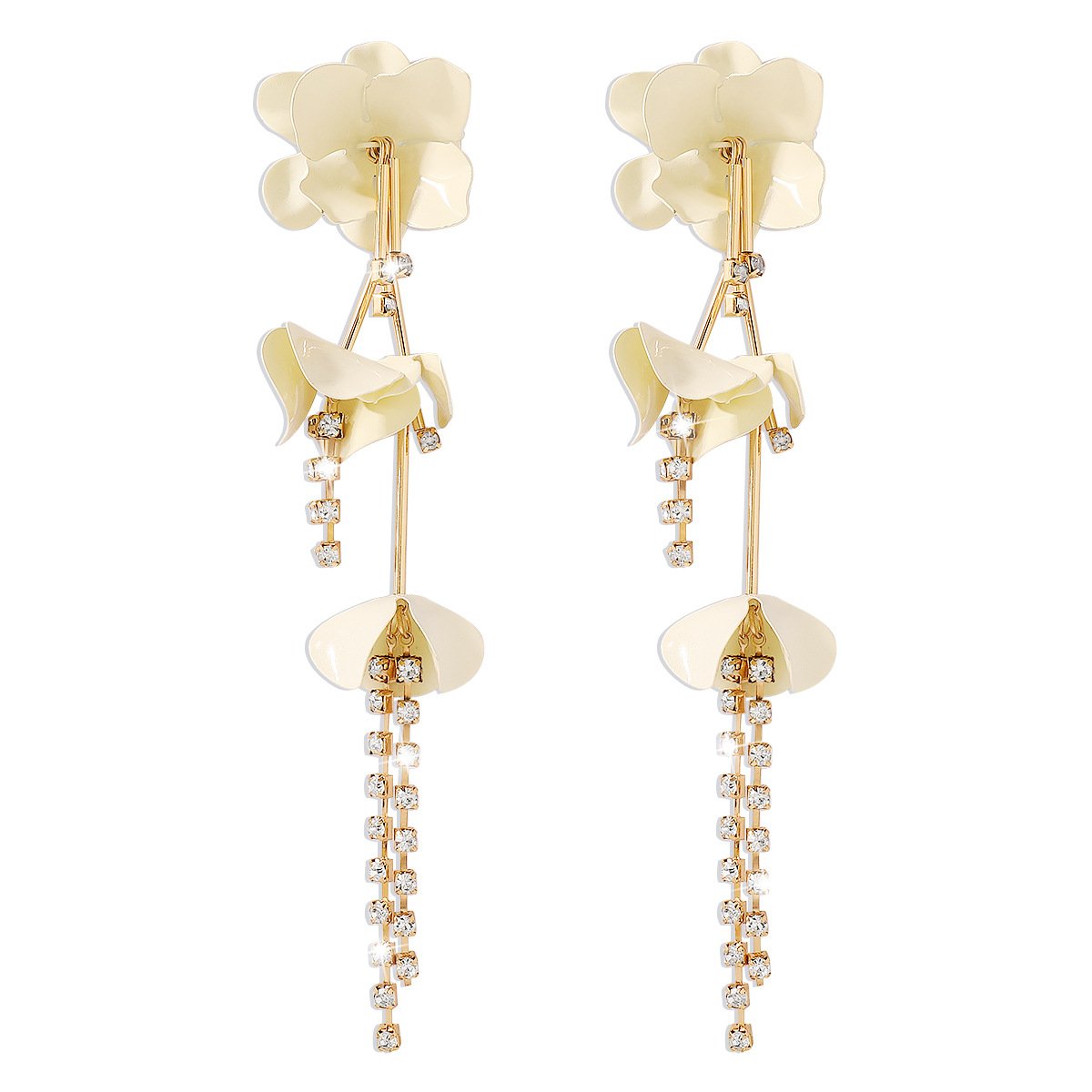 E1129ZA Design sense flower three-dimensional long earrings niche fairy claw chain rhinestone flower earrings