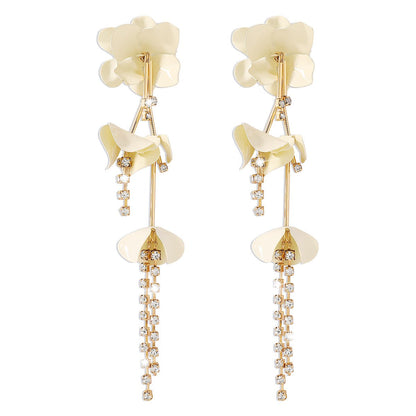 E1129ZA Design sense flower three-dimensional long earrings niche fairy claw chain rhinestone flower earrings