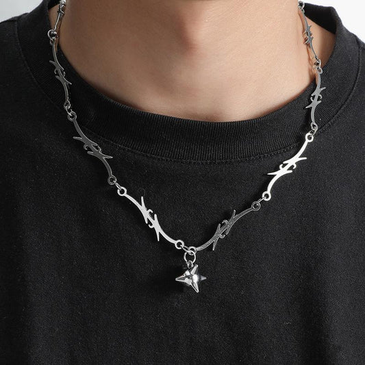 Jewelry ins creative thorns iron thorn flame clavicle chain necklace hip-hop sweater necklace