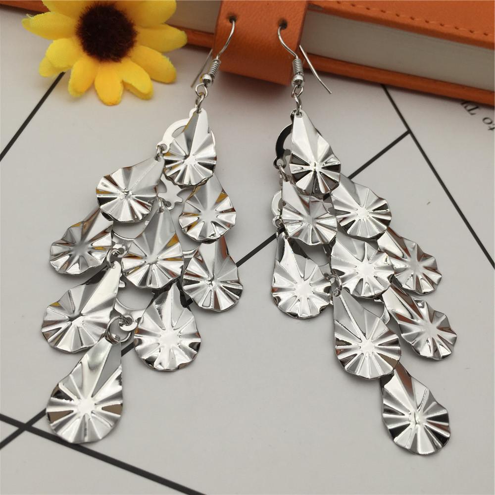 Knives-effect water drop layered earrings long metal earrings