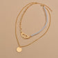 Fashion Alloy Handcuffs Round Iron Sheet Pendant Multilayer Necklace Imitation Pearl Clavicle Chain Necklace Accessories