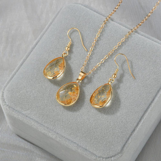 Accessories Fashion Vintage Resin Water Drop Necklace Earrings Set Ornament