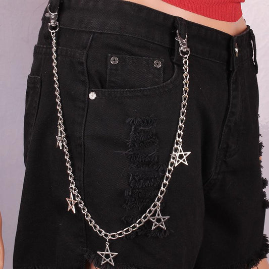 Personality versatile metal multiple stars waist chain pants chain trend men and women jumping di pants chain INS chain accessories