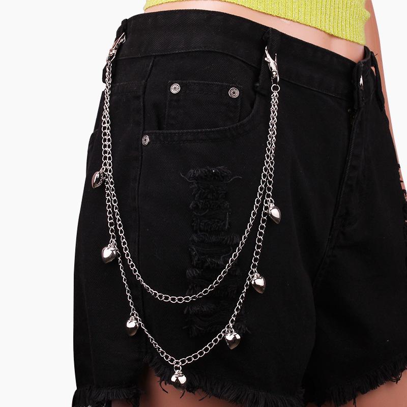 Punk fashion ins jewelry men and women trend hip-hop lock-shaped body chain double-layer peach heart jeans chain